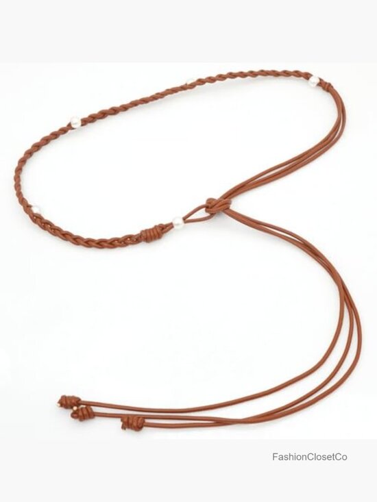 PU Leather Thin Waist Belt Boho Knotted Skinny Belts for Dresses main image 5